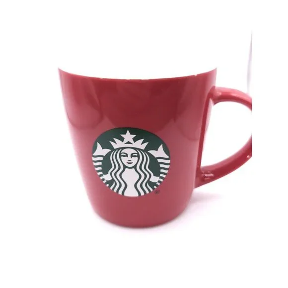 Starbucks Red Ceramic Coffee Mug 12 Oz With Iconic Green Siren Logo - Picture 2 of 7